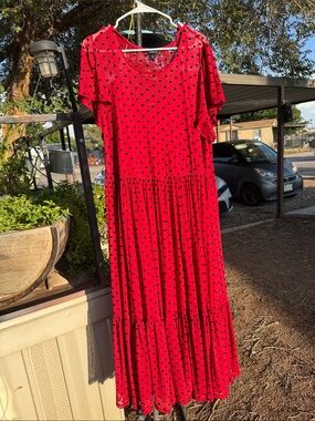 Women's Red Heart-Print Maxi Dress, Short Sleeve